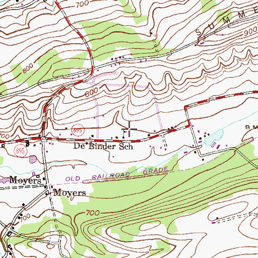 Topographic Map of DeBinder School, PA