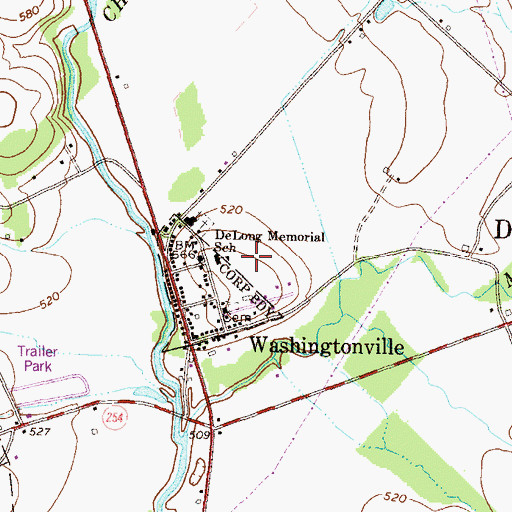 Topographic Map of DeLong Memorial School, PA