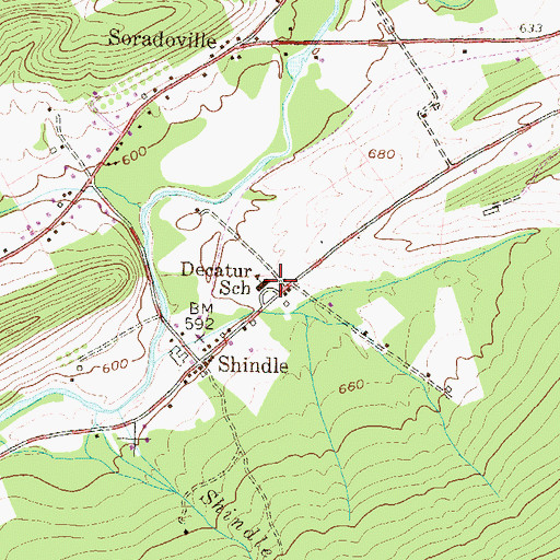 Topographic Map of Decatur School, PA