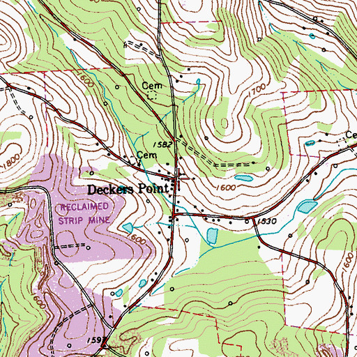 Topographic Map of Deckers Point, PA