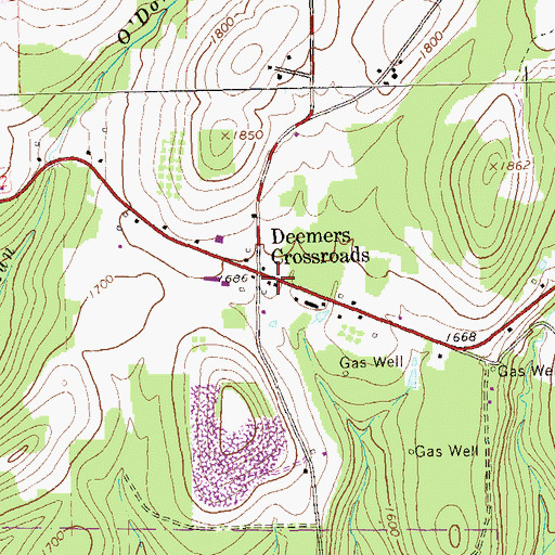 Topographic Map of Deemers Crossroads, PA