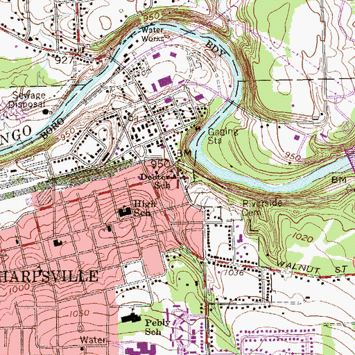 Topographic Map of Deeter School, PA