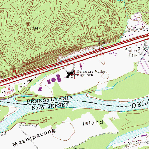 Topographic Map of Delaware Valley High School, PA
