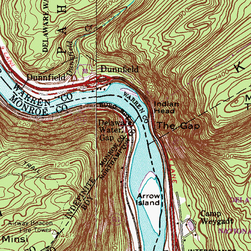 Topographic Map of Delaware Water Gap, PA