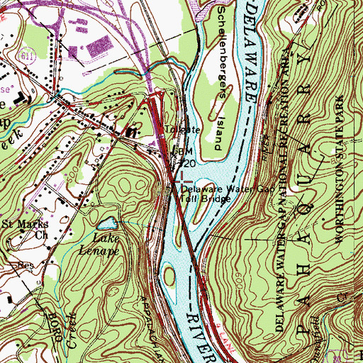 Topographic Map of Delaware Water Gap Toll Bridge, PA