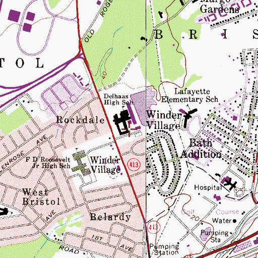 Topographic Map of Delhaas High School, PA