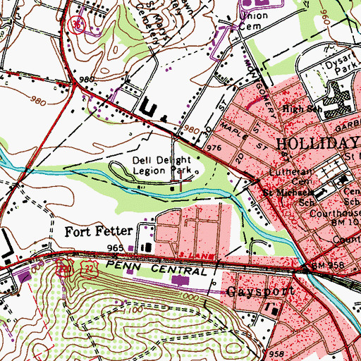 Topographic Map of Dell Delight Legion Park, PA