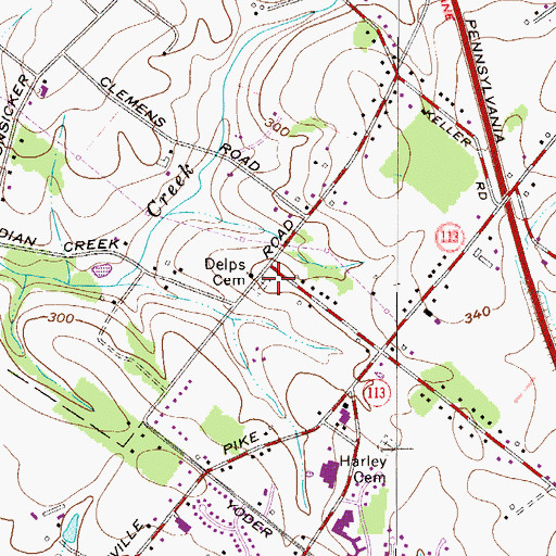 Topographic Map of Delps Cemetery, PA