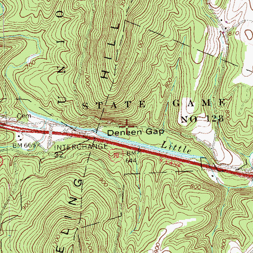 Topographic Map of Deneen Gap, PA