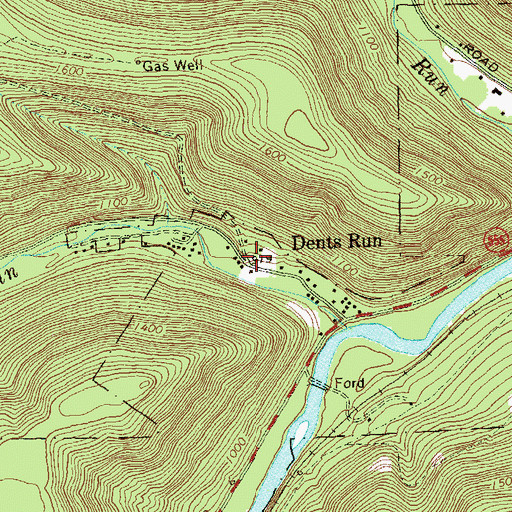 Topographic Map of Dents Run, PA
