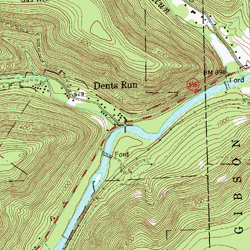 Topographic Map of Dents Run, PA