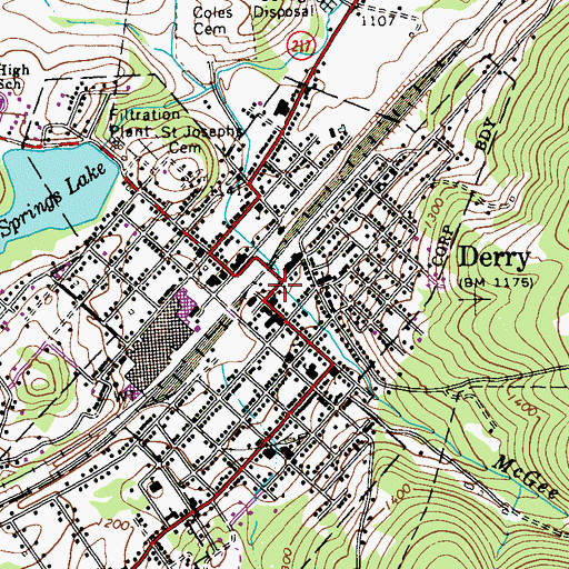 Topographic Map of Derry, PA