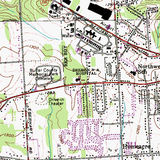 Topographic Map of Deshon Veterans Administration Hospital, PA