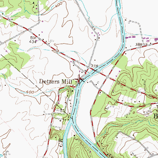Topographic Map of Detters Mill, PA