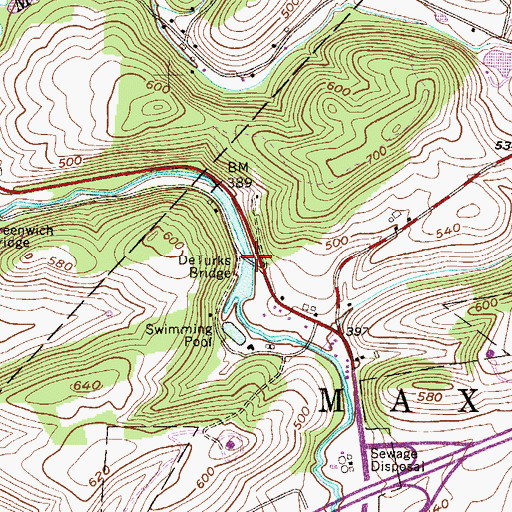 Topographic Map of Deturks Bridge, PA