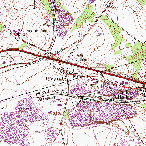 Topographic Map of Devault, PA