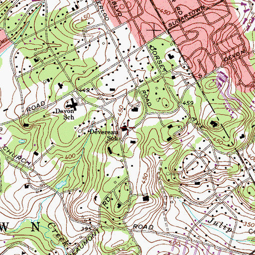 Topographic Map of Devereux Foundation School, PA