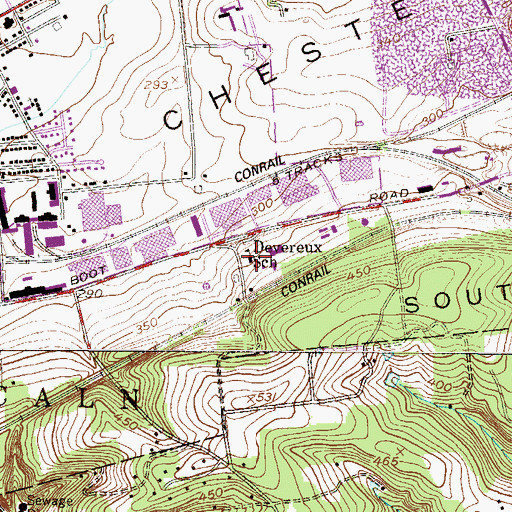 Topographic Map of Devereux School, PA