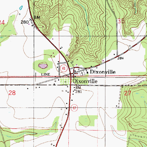 Topographic Map of Dixonville, AL