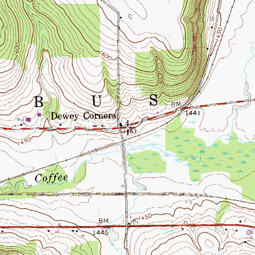 Topographic Map of Dewey Corners, PA