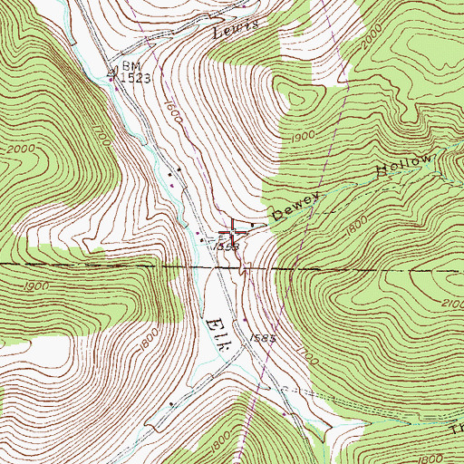 Topographic Map of Dewey Hollow, PA