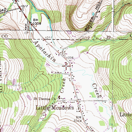 Topographic Map of Dewing Creek, PA