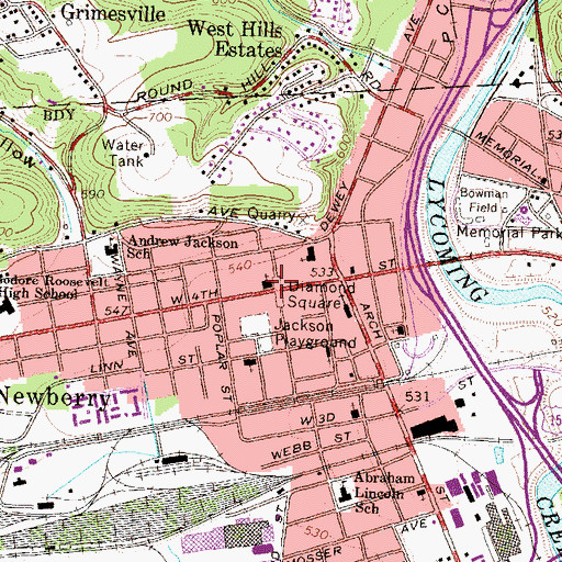 Topographic Map of Diamond Square, PA