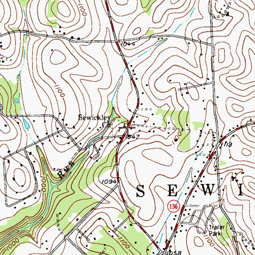 Topographic Map of Dick Church, PA