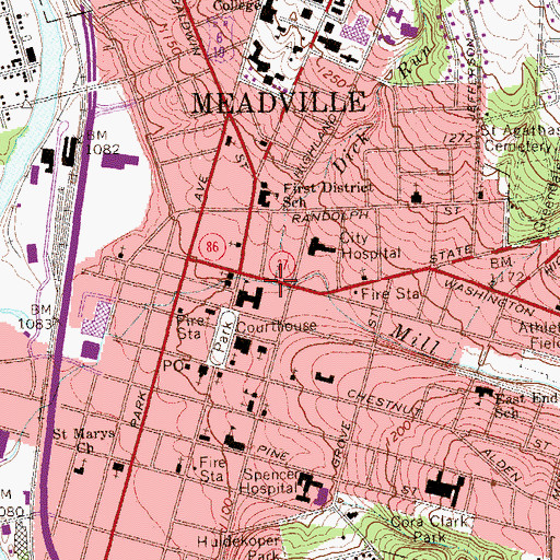 Topographic Map of Dick Run, PA