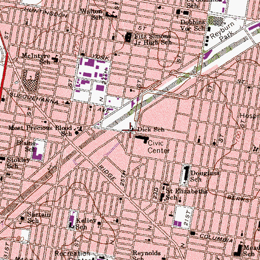 Topographic Map of Dick School, PA