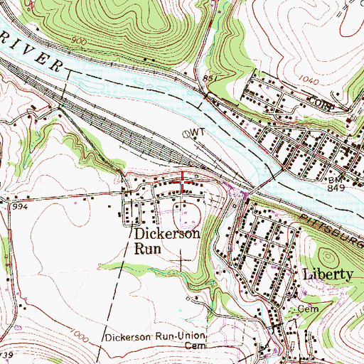 Topographic Map of Dickerson Run, PA