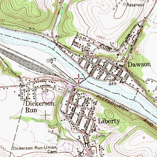 Topographic Map of Dickerson Run, PA
