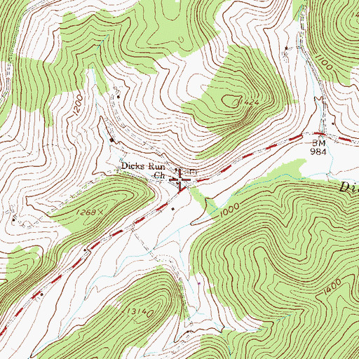 Topographic Map of Dicks Run Church, PA