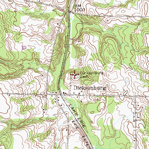 Topographic Map of Dicksonburg Cemetery, PA