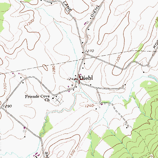 Topographic Map of Diehl, PA