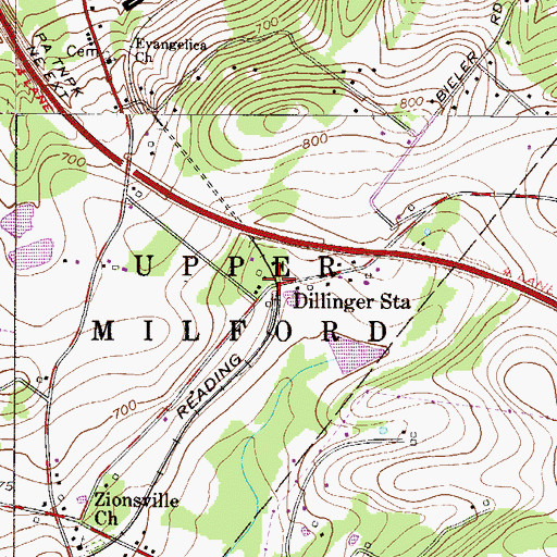 Topographic Map of Dillinger Station, PA