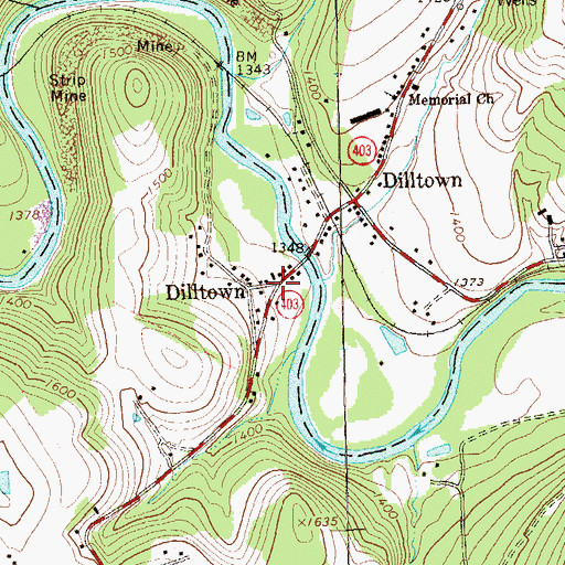 Topographic Map of Dilltown, PA