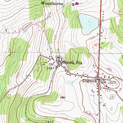 Topographic Map of Dimock Station, PA