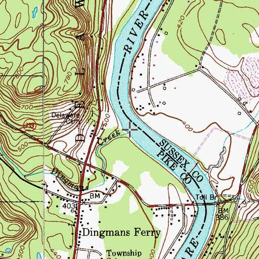 Topographic Map of Dingmans Creek, PA