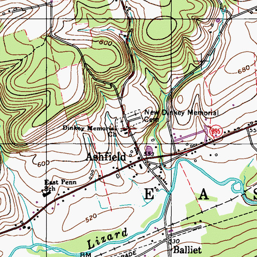 Topographic Map of Dinkey Memorial Church, PA