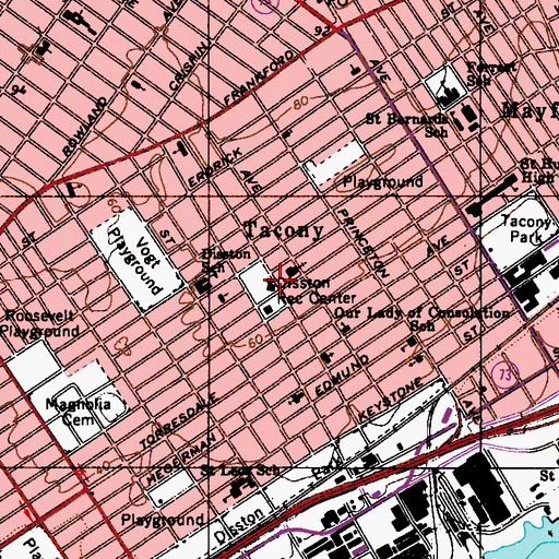 Topographic Map of Disston Recreation Center, PA