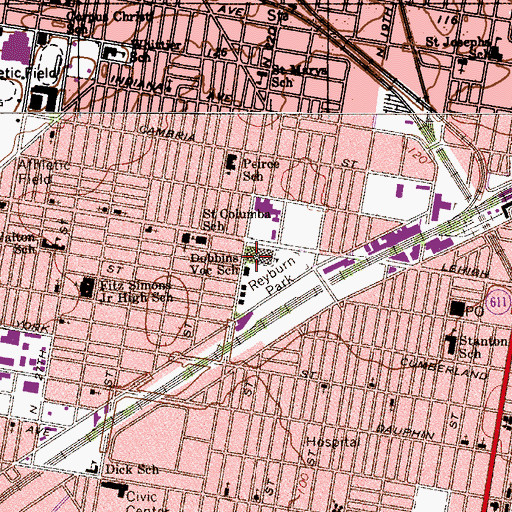 Topographic Map of Dobbins Vocational School, PA