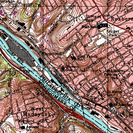 Topographic Map of Dobson School, PA