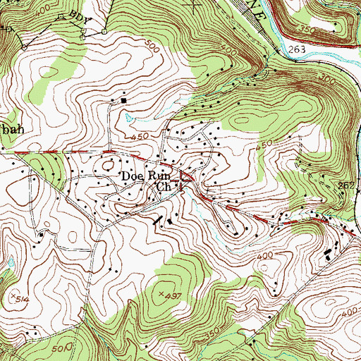 Topographic Map of Doe Run Church, PA