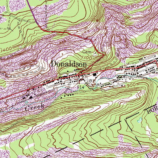 Topographic Map of Donaldson, PA