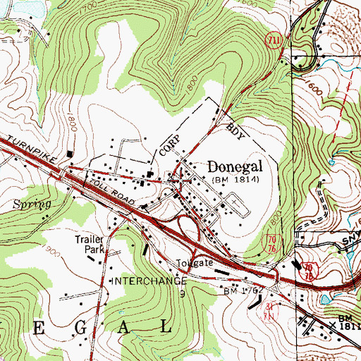 Topographic Map of Donegal, PA
