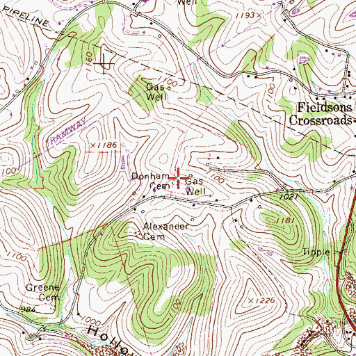 Topographic Map of Donham Cemetery, PA