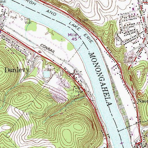 Topographic Map of Dunlevy, PA