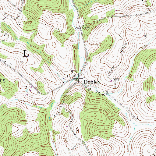Topographic Map of Donley, PA