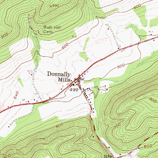 Topographic Map of Donnally Mills, PA